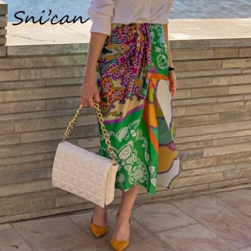 Boho Split Skirt Za 2021 Women Summer Holiday Casual Paisley Print Oversize Bohemian Faldas Mujer Vintage Jupe Femme Midi Skirts