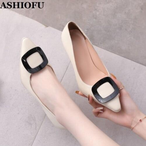 ASHIOFU 2021 New Simple Womens High Heels Pumps Slip-on Party Prom Dress Shoes Large Size Evening Daily Wear Fashion Court Shoes