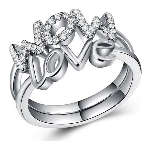 2019 New Simple Exquisite Love&MOM Ring Cubic Zircon Silver Color Ring For Mothers Day Birthday Gift Engagement Rings