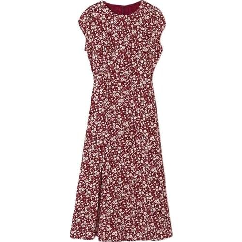 2021 Summer women elegance temperament Side split Dresses vintage floral Back hollow Vestido party sexy backless Slim Midi Dress