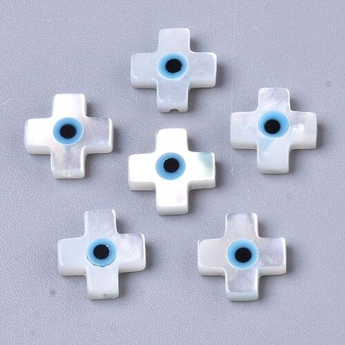 2pcs Natural White Mother of Pearl Shell Beads Synthetic Turquoise Cross Horse Eye Palm Beads for Bracelets DIY Jewelry Making