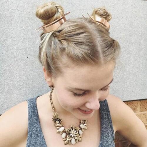 2 Set/Pair) 4 Colors Unique Chic Brief Style Polished Alloy Circle Cuff Bun Cage Vintage Gold Hair Stick Bun Holder 2018 bijoux