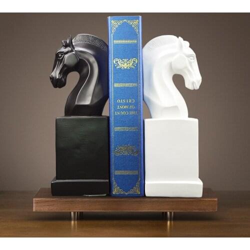 2 PCS VINTAGE HORSE HEAD BOOK STAND STATUES RESIN ORNAMENTS HOME DECORATION ACCESSORIES MODERN ANIMAL SCULPTURES CRAFTS GIFTS