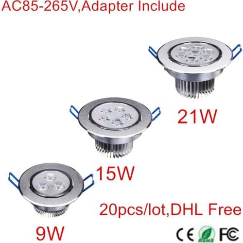 20pcs Ultra Bright 9W 15W 21W Led Ceiling Recessed Downlight Round Panel light AC85-265V Led Panel Bulb Lamp Light