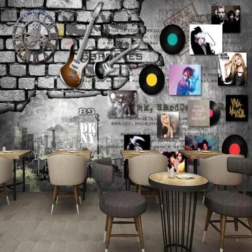 Custom 3d mural European retro rock music album wall watch bar background mural custom backdrop wallpaper
