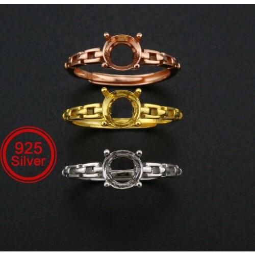 5-8MM Round Prong Ring Settings Solid 925 Sterling Silver Rose Gold Plated DIY Adjustable Ring Bezel for Gemstone 1210085