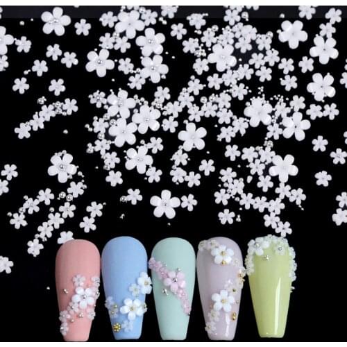 5g White Acrylic Flower Nail Art Decoration Mixed Size Rhinestones Gold Silver Gem Manicure Tool Accessories DIY Nails Design