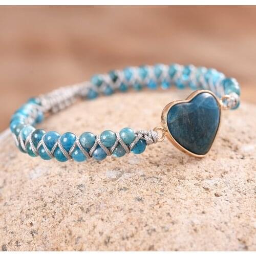 Ocean Blue Natural Stones Heart Handmade Beaded Lucky Bracelets