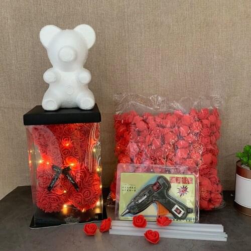DIY 25cm Rose Bear Bear Model,Artificial Rose, Glue Gun,10 Strips,box Modelling Styrofoam Bear Valentines Day Present 2021