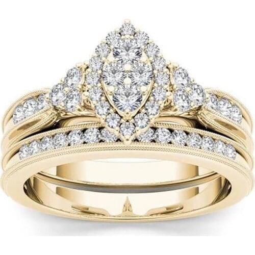 2021 Hot Luxury Gold Two Ring Set For Women Men White Zircon Trendy Female Jewelry Wedding Engagement Party Gifts 2Pcs/set