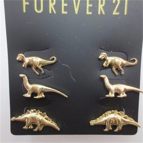 Hot Sale Personality Animal Dinosaur Metal Earring Jewelry Three Pairs Of Dinosaurs Earrings For Women