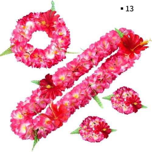 Tropical Style Artificial Hawaiian Garland Necklace Headband Flower Bracelet for Summer Birthday Beach Hawaiian Party Decoration