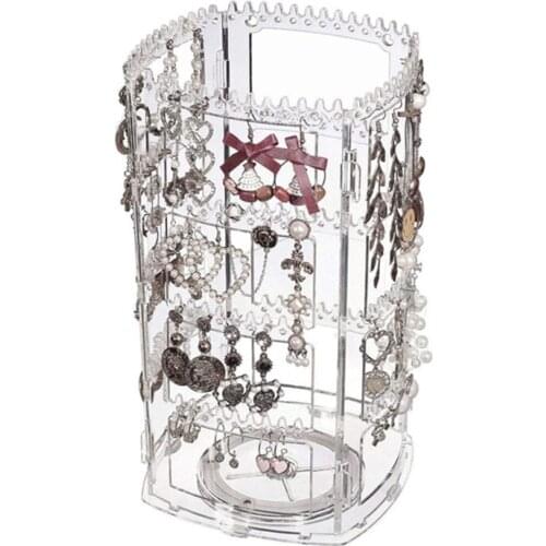 K3ND 360 Rotating Clear Earring Holder 4 Tiers Jewelry Organizer Classic Stand Rack Display with 168 Holes 168 Grooves