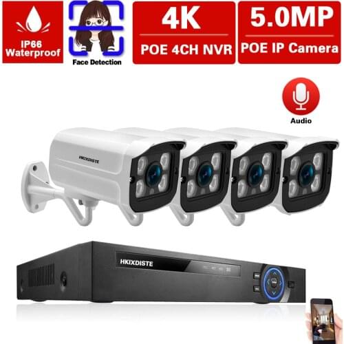 H.265 5MP POE NVR Kit 4 Camera Outdoor CCTV Camera Security System Kit 4K Motion Detection IP Video Surveillance System Set 4CH