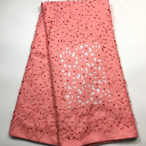 Latest Peach African Lace Fabric 2021 High Quality Lace 2.5yards French Laser Cutting Lace Fabric with Beaded Nigeria Party MA25