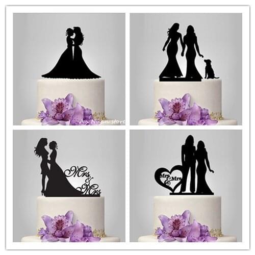 Lesbian hug kiss wedding cake topper mrs & mrs cake topper wedding decoration cake accessory with free shipping