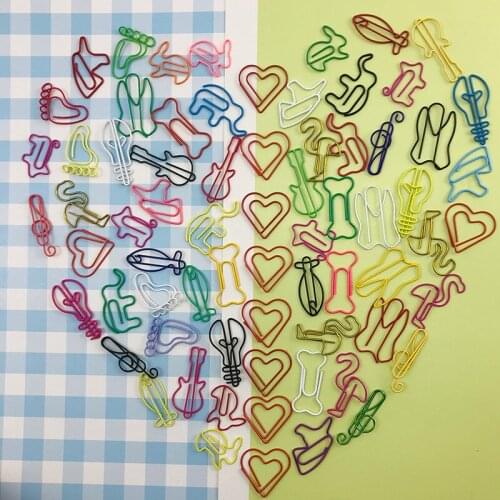 Cute Metal Clips 10pcs Heart Music Elephant Rabbit Paper Clips Flamingo Office Supplies Kawaii Stationery Office Accessories