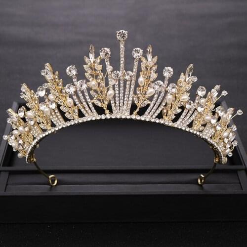 Vintage Rhinestone Crystal Gold Tiara Queen Wedding Crown Bride Diadem Bridal Headpiece Party Wedding Hair Jewelry Accessories