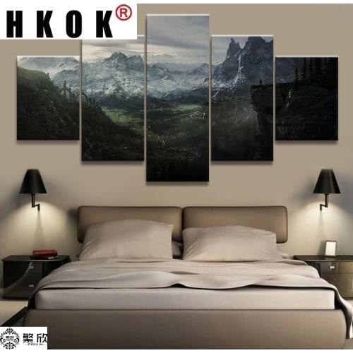 HKOK Modular Canvas Picture 5 Piece Elder Scrolls V Skyrim Game Painting Poster Wall For Home Canvas Painting Home Decor