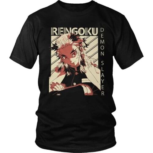 Kyojuro Rengoku T-Shirts Men Fashion T Shirts Short Sleeve Kimetsu no Yaiba Demon Slayer Tshirts Cotton Tee Top Manga Clothing