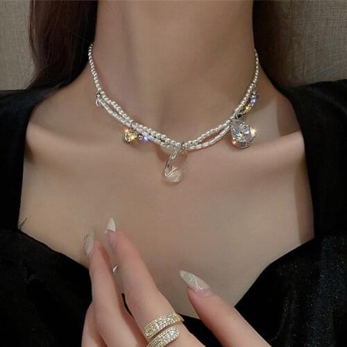 MWSONYA New Fashion Crystal Drop Pendant Pearl Necklace for Women Temperament Holiday Party Jewelry Gift Choker Necklaces