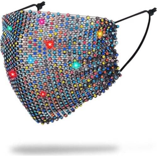 New Hot Colorful Rainbow Rhinestone Face Mask for Women Girls Shiny Mesh Gauze Mask Decorations Face Jewelry Nice Gift