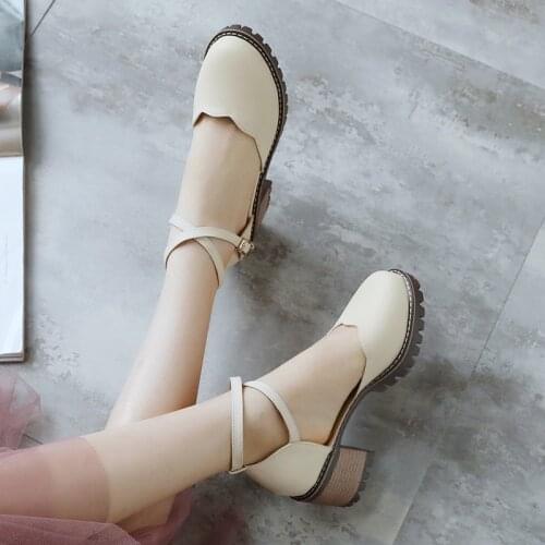 Lolita shoes summer thick with 5cm sweet round head cross bandage Korean wild soft girl student large size sandals women