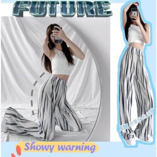 Harajuku Clothes Tie-Dye Long Pants Chinese Style Ink Color Wide Leg PantDrape Straight pants Harajuku Womens Fluid Long Pants