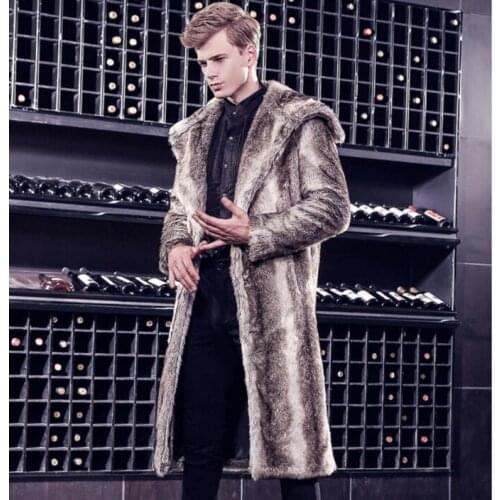 Autumn winter faux mink leather jacket mens thicken Button warm fur leather long coat men slim jackets jaqueta fashion grey