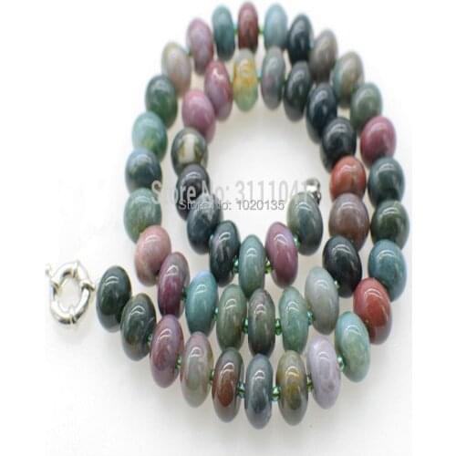 India agate roundel green 4*8mm necklace 19inch FPPJ nature beads gemstone womamn gift