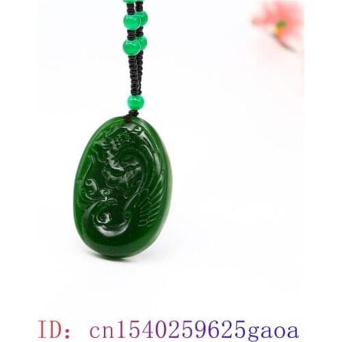 Green Jade Phoenix Pendant Necklace Fashion Chinese for Jewelry Men Jadeite Women Gifts Carved Amulet Natural Charm