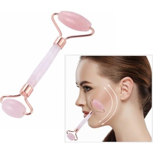 Rose Quartz Face Massage Roller Natural Jade Scraper Plate Double Head Slimming Face Massager Roller Face Anti Wrinkle Removal