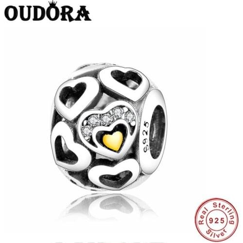 Authentic 925 Sterling Silver Fit Original Pandora Charm Bracelet Silver 925 Heart To Heart Charm Bead DIY Jewelry Berloque