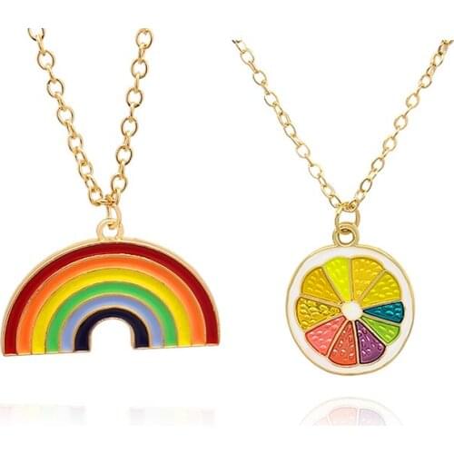 Rainbow orange petals Seven colors Palette Pendant Necklace fashion Colorful Fruits candy Necklace sweater chain