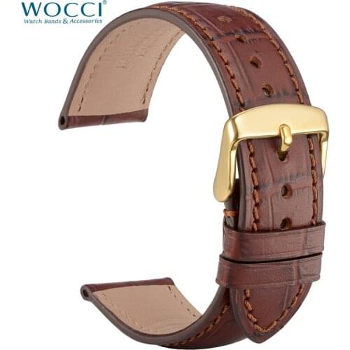 WOCCI Watch Band Genuine Leather Watch Strap 18mm 19mm 20mm 21mm 22mm for Men Women Red Stitching Watch Strap on Wrist Belt