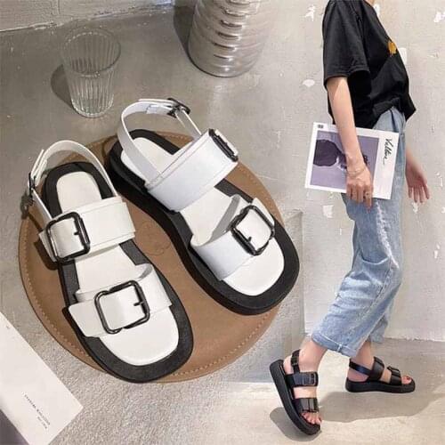 Womens Sandals 2021New Summer Fashion Platform Heel Buckle Basic Women Shoes Open Toe Casual Flat Comfortable Ladies