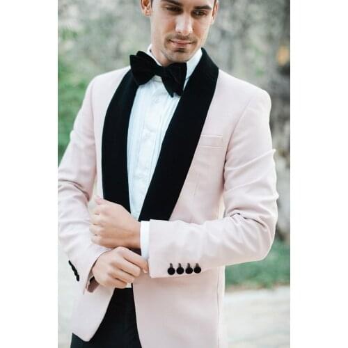 Custom Made Groomsmen Pink Pattern Groom Tuxedos Shawl Lapel Men Suits 2 Pieces Wedding Best Man ( Jacket+Pants )
