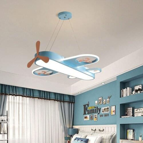 Modern Blue Pink Aircraft LED Chandelier for Bedroom Living Dining Childrens Baby Room Nursery Nordic Indoor Decoration Light