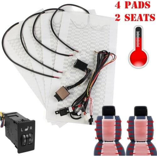 2 Seats 4 Pads Universal Carbon Fiber Heated Seat Heater 12V Pads 2 Dial 5 Level Switch Winter Warmer Heating Seat Covers