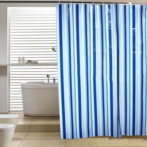 Shower Curtain Blue Stripe Waterproof Mould Thick PEVA Shower Curtain With Hookin No Punching One Set 180*180cm Classical