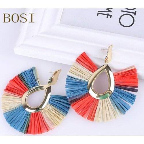 2020 Tassel Earrings Women Bohemian Earrings African Fringe Drop Earrings Fashion Jewelry Handmade Geometric Fringe Rattan Boho