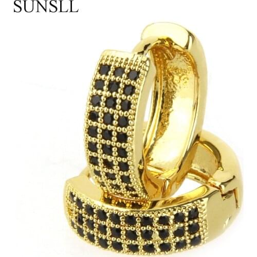 SUNSLL Golden Copper Earrings Black Cubic Zirconia Hoop Earrings Womens Fashion Party Jewelry Cobre CZ Brincos