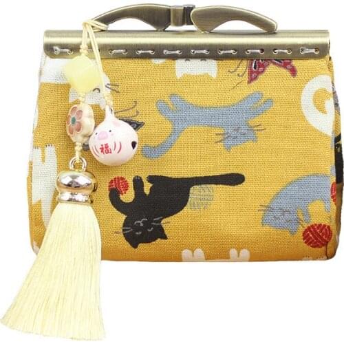 Fashion Cute Canvas Coin Bags for Women Popular Cartoon Pattern Exquisite Tassel Design Wallet Female Daily Shopper Purse B445