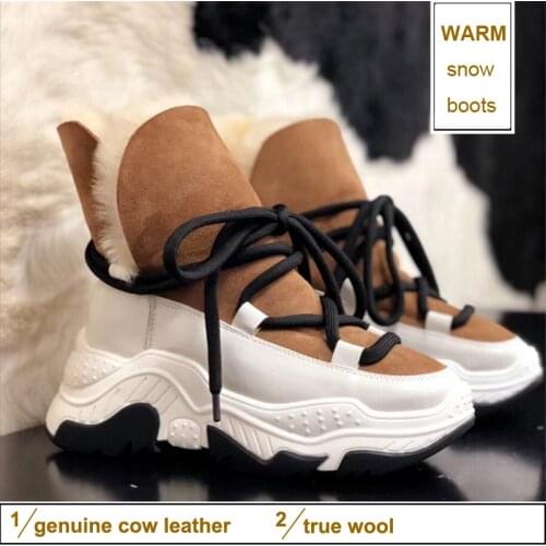 Genuine Leather Women Snow Boots Winter Warm Wool Fur Ankle Sneakers High Top Platform Nonslip Boots Luxury Casual Sports Shoes