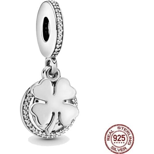 New 925 Sterling Silver Bead Lucky Clover Dangle Charm Fit Original Pandora Bracelet DIY Jewelry For Women Wholesale