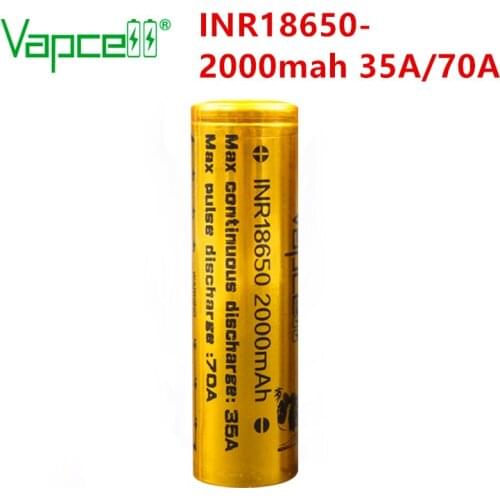 1 dollar coupon Vapcell original INR 18650 2000mah 35 / 70A 3.7v Rechargeable Li ion Battery betteries cell free shipping