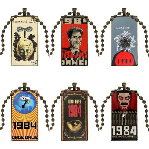 1984 George Orwell Book Flexibles Design Fashion Vintage Glass Women Rectangle Necklace Pendants For Women Party Gift