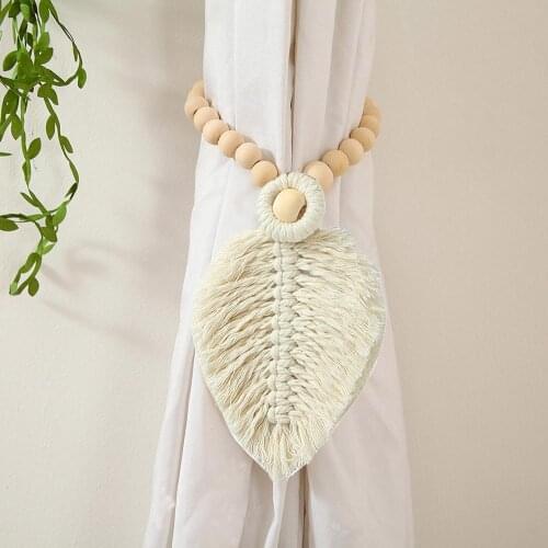 2PC Wooden Bead Cotton Rope Curtain Tiebacks Hand-woven Decoration Strap Hotel Bedroom Decor Ornaments Curtain Fixed Buckle