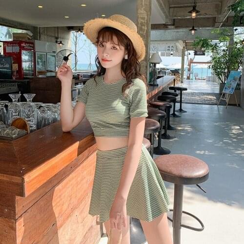 2020 Korean Style Fairy Style Student Swimsuit Belly Covering Slim High Waist Womens Split Swimsuit Wholesale 2991
