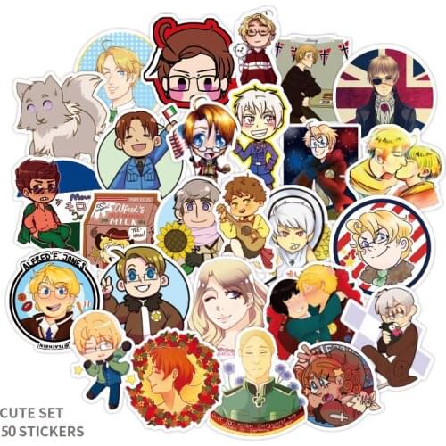 50pcs DAxis powers Hetalia Anime Stickers PVC Graffiti Stickers For Laptop Suitcase Skateboard Luggage Decal DIY Car Stickers